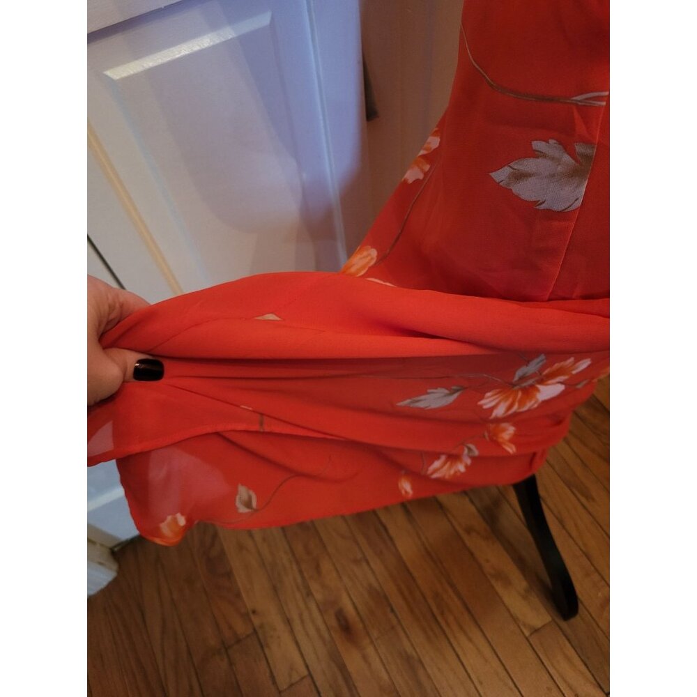 Y2K Coral Floral Sheer Asymmetrical Ruffle Slip Skirt 6 Cottage Fairy Spring - Picture 4 of 7